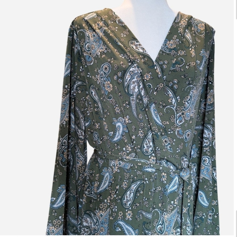 Pre-owned Lane Bryant Green Paisley Long Sleeve Dress Size 22/24 - Picture 3 of 16